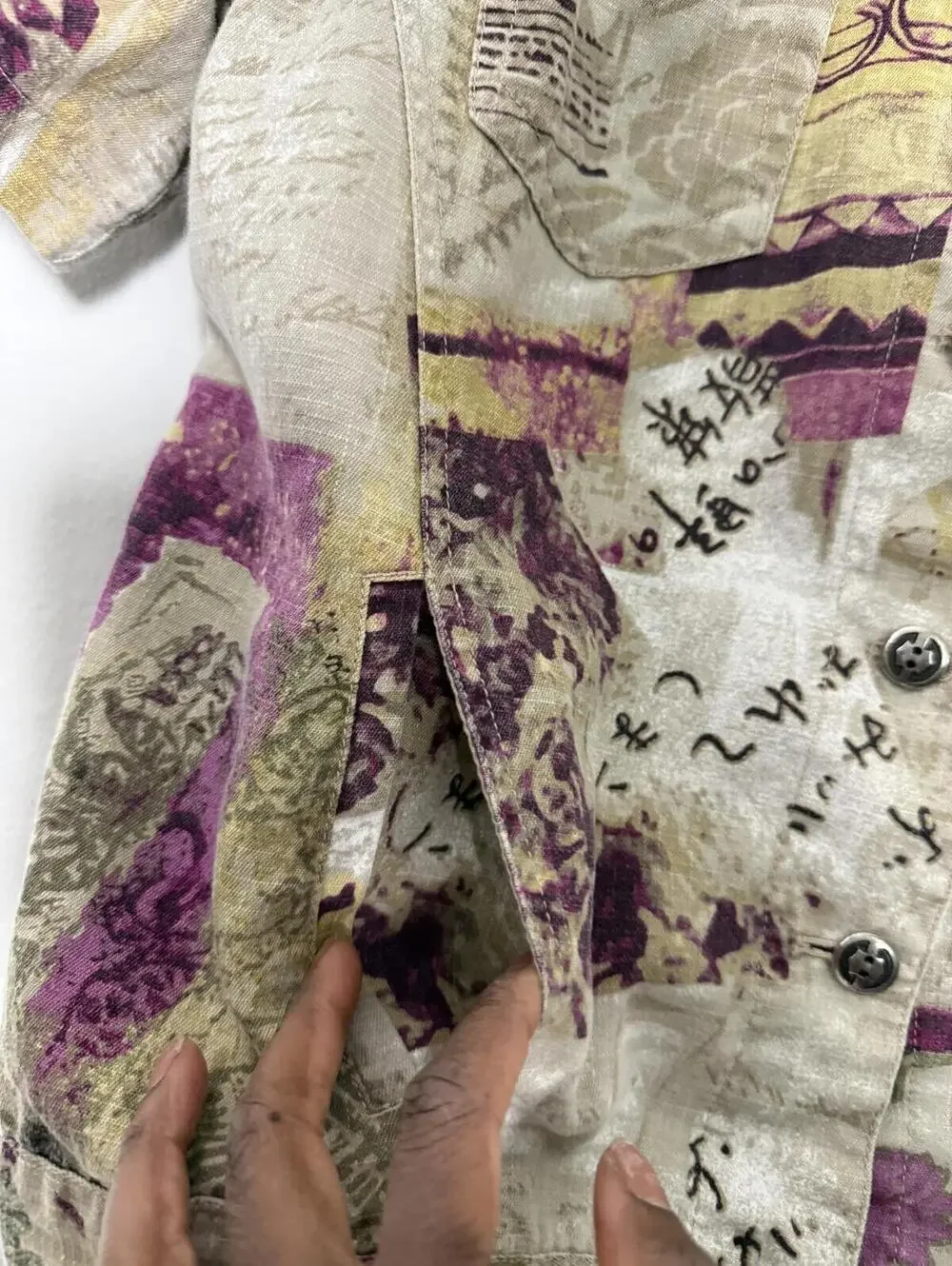 Vintage Short Sleeve Box Crop‎  Button-Up Shirt with Abstract Print